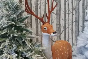 Winter Christmas trees with a reindeer