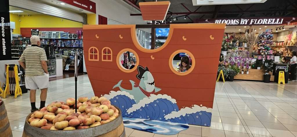 A pirate ship in the middle of a shopping centre