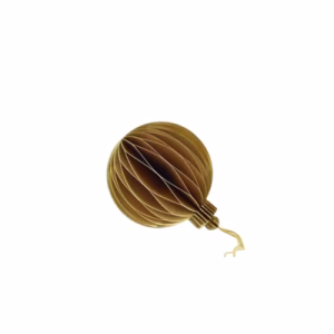 A honeycomb paper christmas bauble decoration in gold.