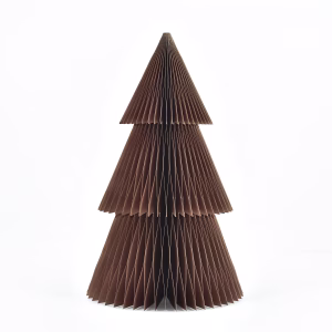 A 3- tier traditional paper Christmas tree table topper in copper finish.