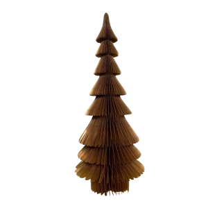 8-tier paper honeycomb Christmas tree in copper finish with narrow accordion-folded layered on a transparent background