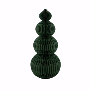 4-tier honeycomb paper Christmas decoration featuring four stacked spheres in a snowman-inspired design with a dark green finish.
