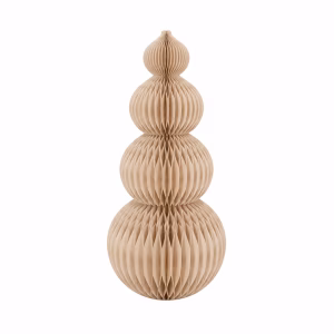 4-tier honeycomb paper Christmas decoration featuring four stacked spheres in a snowman-inspired design with a fawn finish.