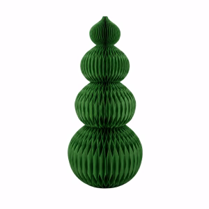 4-tier honeycomb paper Christmas decoration featuring four stacked spheres in a snowman-inspired design with a green finish.
