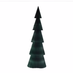 5-tier narrow honeycomb paper Christmas tree decoration in forest green finish on a white background