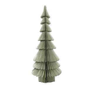8-tier honeycomb decorative paper Christmas tree in light green finish, with accordion-folded layers and a cylindrical base on a transparent background