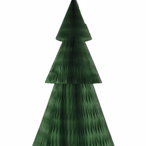 A 3- tier traditional honeycomb paper Christmas tree display in green finish.