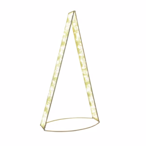 A large-scale triangular LED light illuminated for a commercial lighting display on a white background.