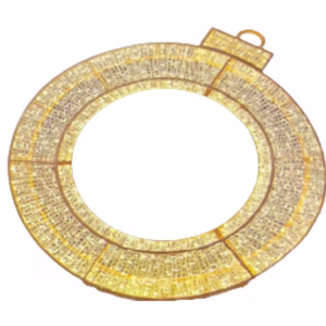 Oversized gold bauble decoration made from PVC mesh and illuminated with warm gold LED lights used for custom Christmas installations.