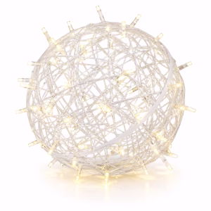 A white LED wire lattice sphere with radiating bulb tips, perfect for custom Christmas decorations.