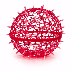 A red LED wire lattice sphere with radiating bulb tips, perfect for custom Christmas decorations.