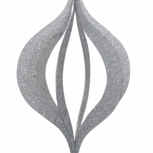 A silver glitter onion shaped christmas ornament