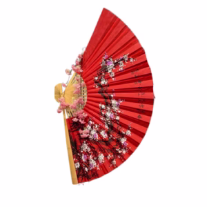 Open Chinese fan with a floral pattern for Lunar New Year celebrations.