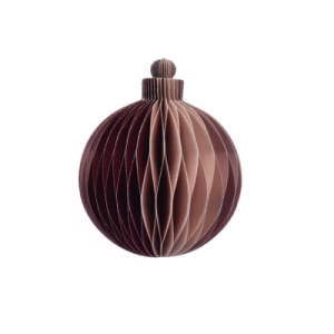 A honeycomb paper christmas bauble in copper.
