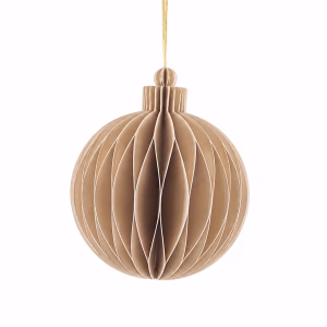 A honeycomb paper christmas tree bauble table topper in fawn.