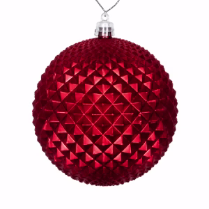 BAUBLE DURIAN PATTERN 10CM RED